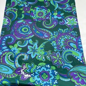 Fabric Blue Green Psychedelic 2 1/3 Yards Paisley Large Floral Flowers Vintage
